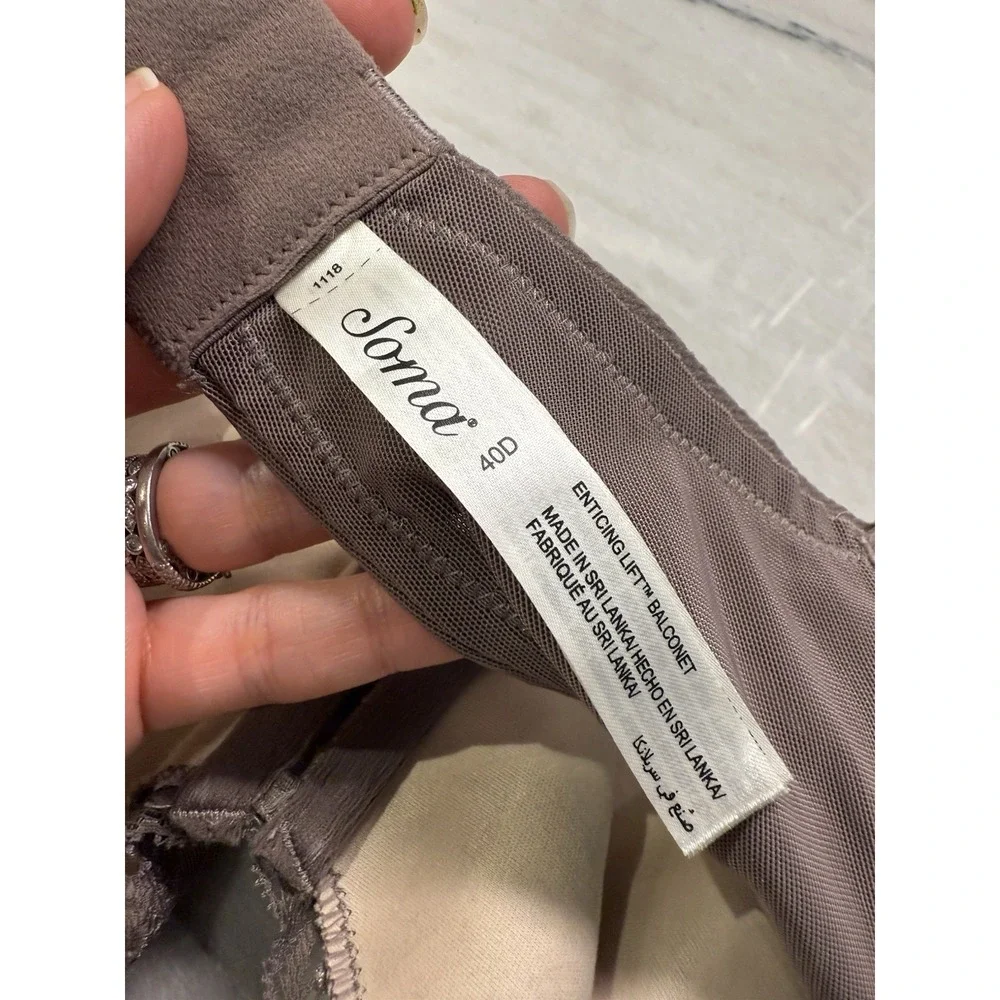 SOMA 40D Enticing Lift Balconette Unlined Bra Taupe Gray Lace‎ EXCELLENT Cond - Picture 10 of 14